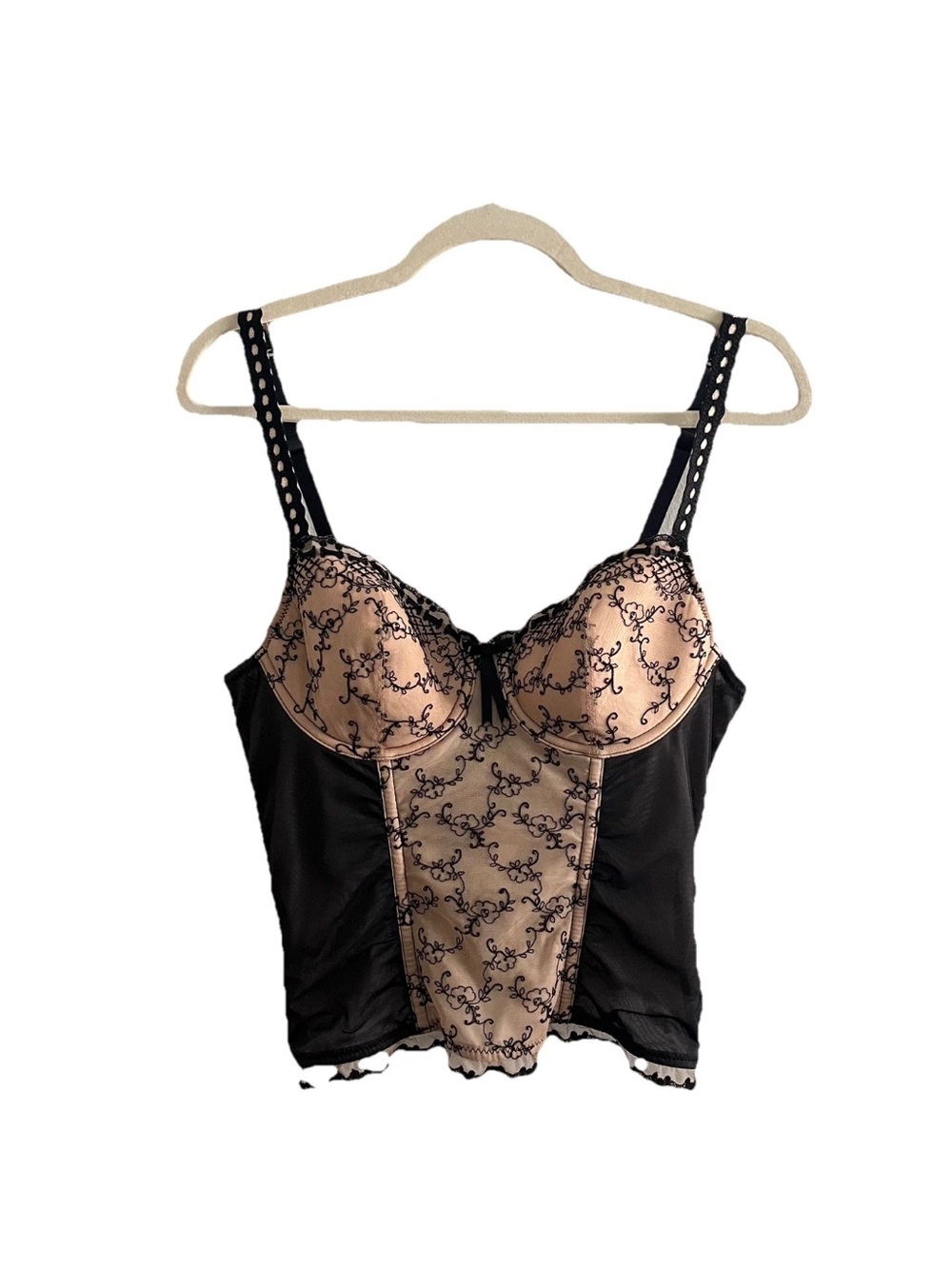 Vintage Corset Bustier Black Beige Size 36C Romantic Burlesque Lace Fairy